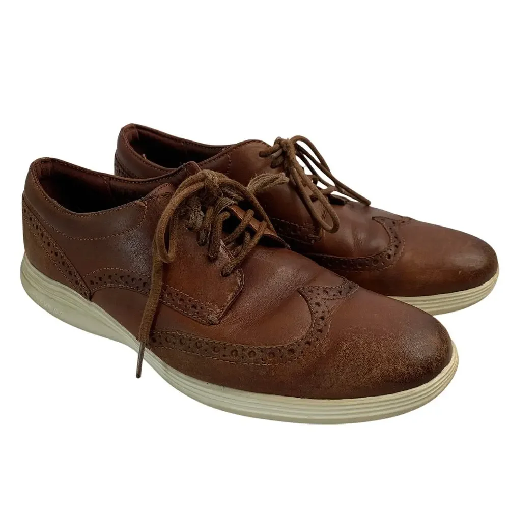 Cole Haan Mens Sz 10 Brown Leather Sneaker Brogue Oxford Dress Shoes Foam Sole